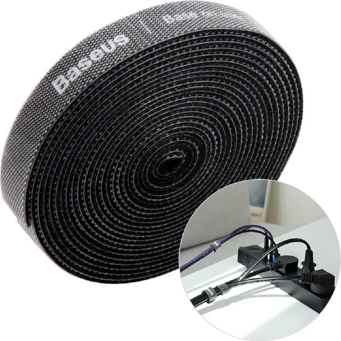 Лента за организиране на кабели Baseus Rainbow Circle Velcro Strap, 300Cm, велкро, черна