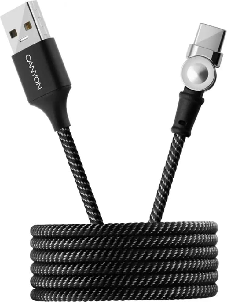 Кабел Canyon CNS-USBC8B, от USB Type A(м) към USB Type C(м), 1m, въртящ се конектор, черен
