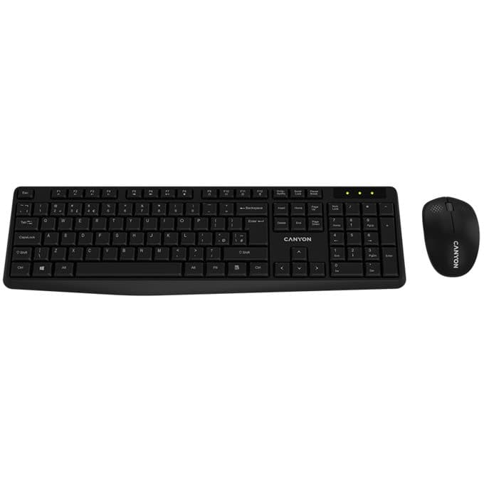 Комплект клавиатура и мишка CANYON SET-W01-BG, безжични, оптична мишка (1600 dpi), USB, черни