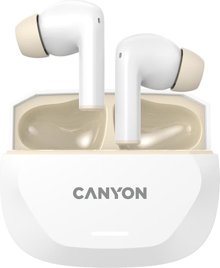 Слушалки Canyon Hexagon 7, безжични, Bluetooth, 4 ENC микрофона, ANC шумопотискане, до 5.5 часа време на работа, бели