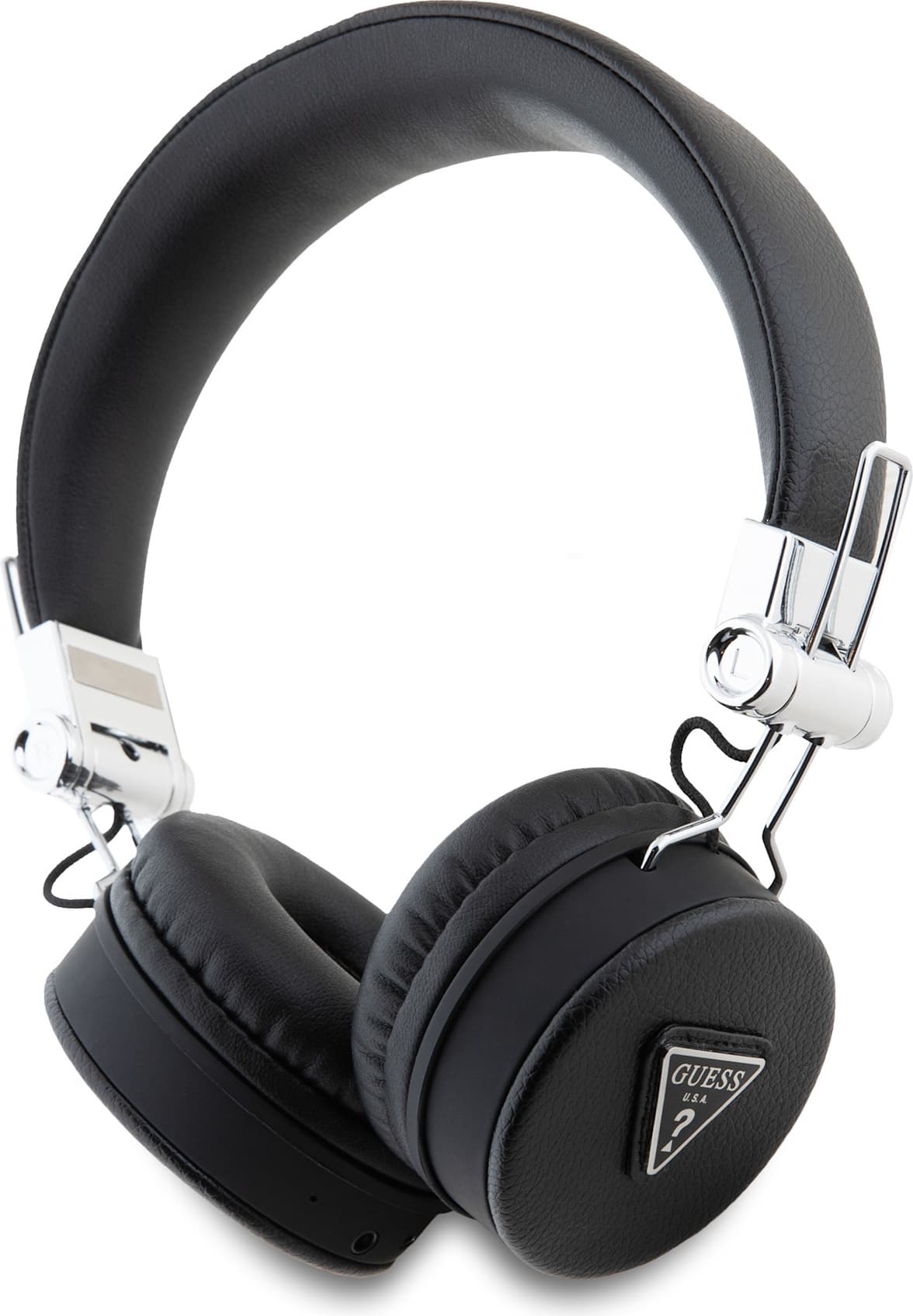 Безжични блутут слушалки с микрофон за мобилни устройства - Guess PU Grained Triangle Logo ENC Bluetooth Headphones (черен)