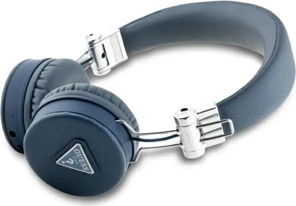 Безжични блутут слушалки с микрофон за мобилни устройства - Guess PU Grained Triangle Logo ENC Bluetooth Headphones (син)