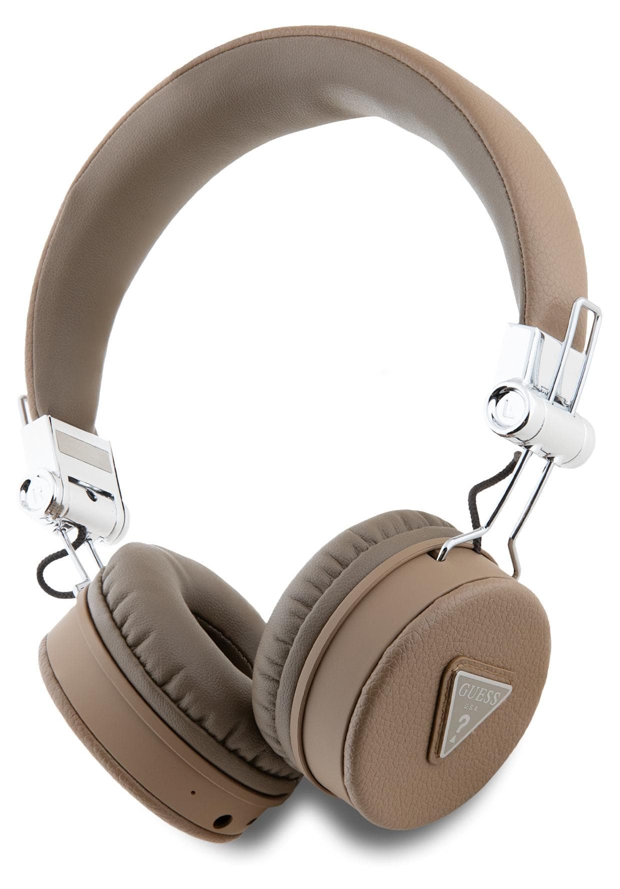 Безжични блутут слушалки с микрофон за мобилни устройства - Guess PU Grained Triangle Logo ENC Bluetooth Headphones (кафяв)