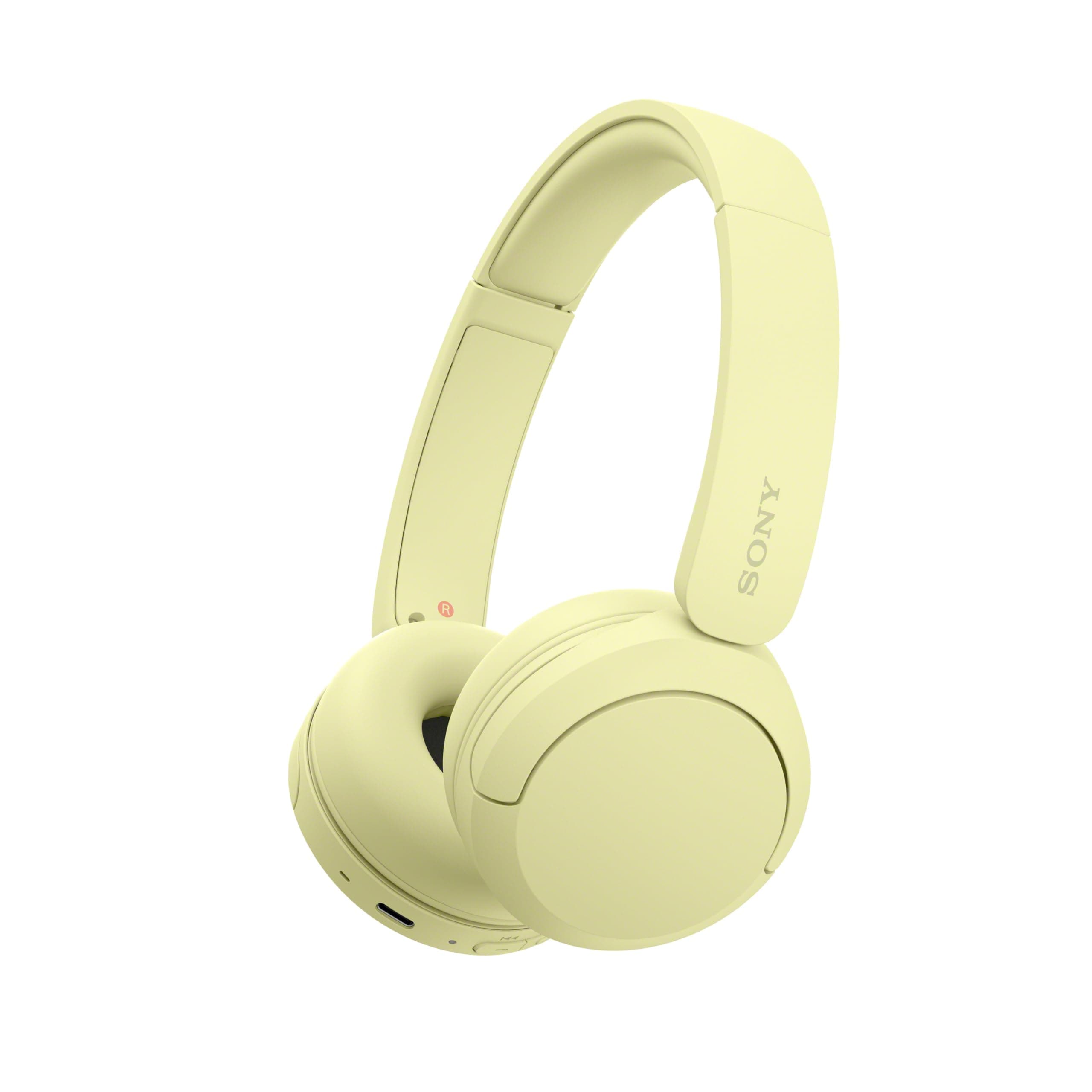 Слушалки Sony WH-CH520, безжични, Bluetooth, микрофон, 30mm драйвери, до 50 часа време на работа, жълти