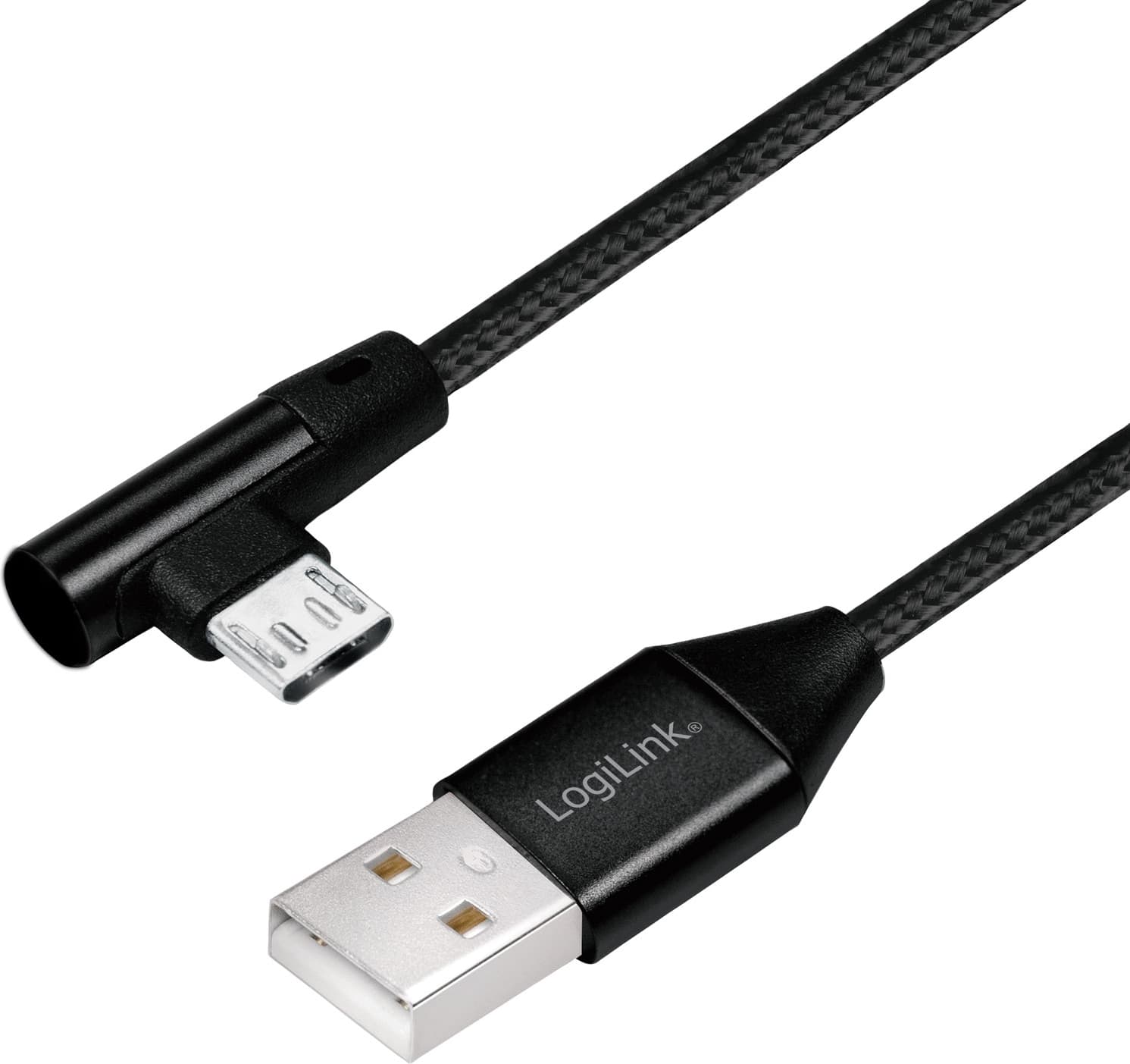 Кабел LogiLink CU0142, от USB A(м) към USB Micro-B(м), 1m, черен, ъглов