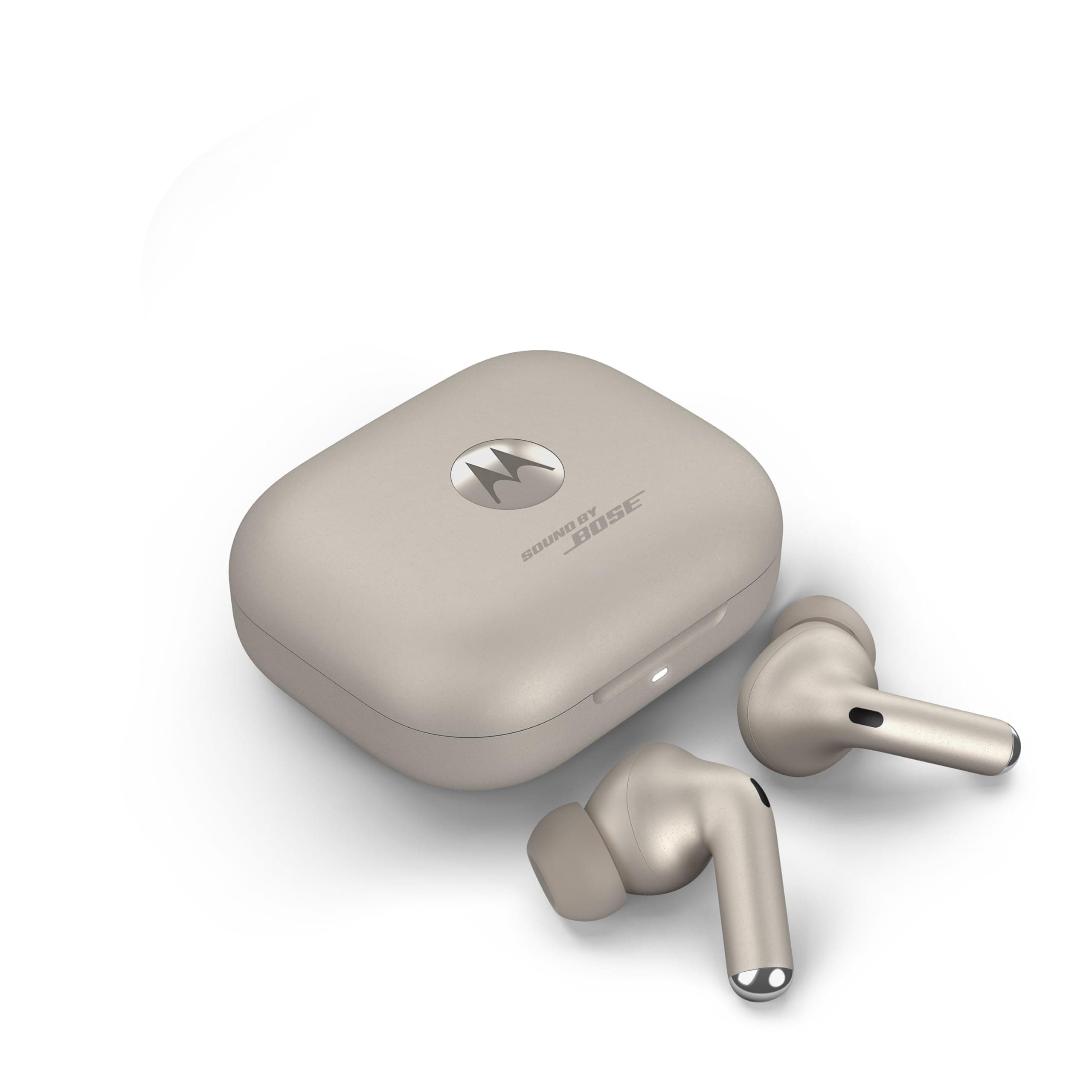 Слушалки Motorola Moto Buds +, безжични, Bluetooth, ENC микрофон, активно шумопотискане, 11mm + 6mm мембрани, до 8 часа време на работа, Dolby Atmos, бежови