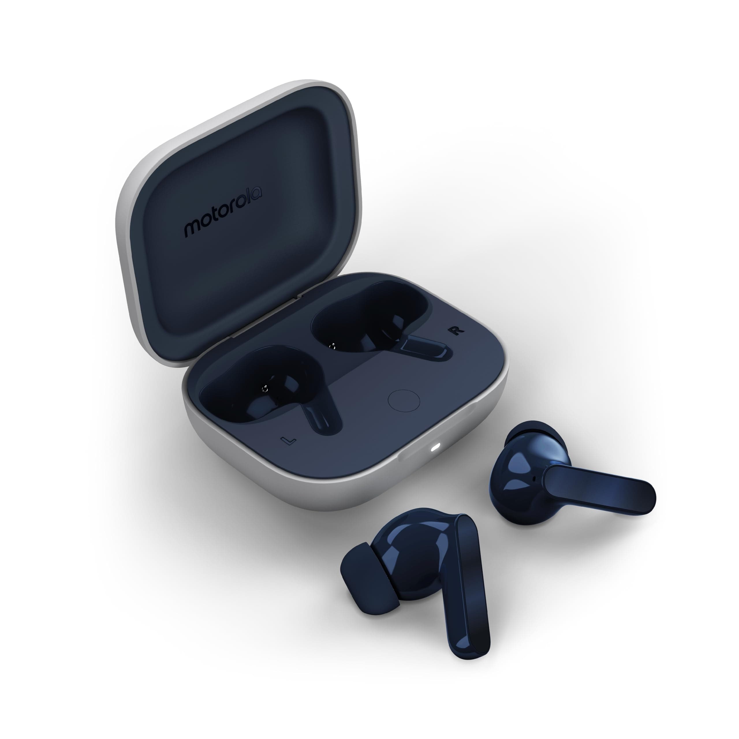 Слушалки Motorola Moto Buds, безжични, Bluetooth, ENC микрофон, активно шумопотискане, 12.4mm мембрани, до 9 часа време на работа, тъмносини