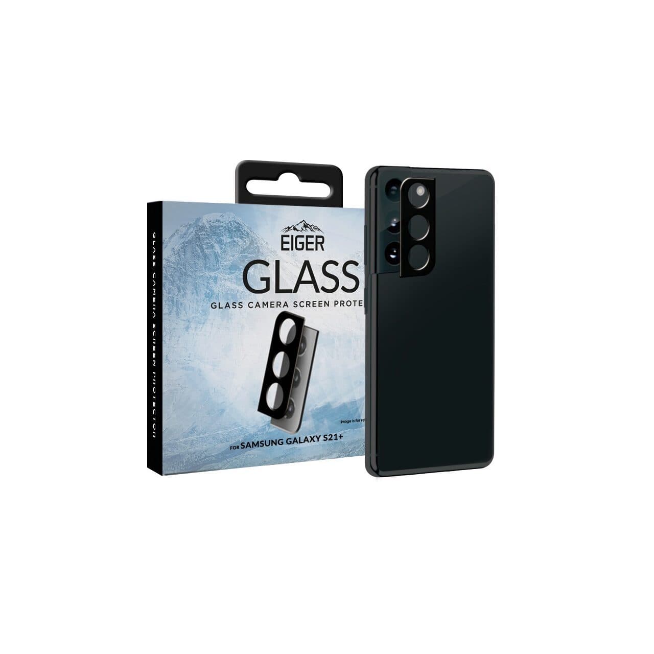 Предпазен стъклен протектор за камерата на Samsung Galaxy S21 Plus - Eiger Glass 2.5D Camera Lens Protector (черен)