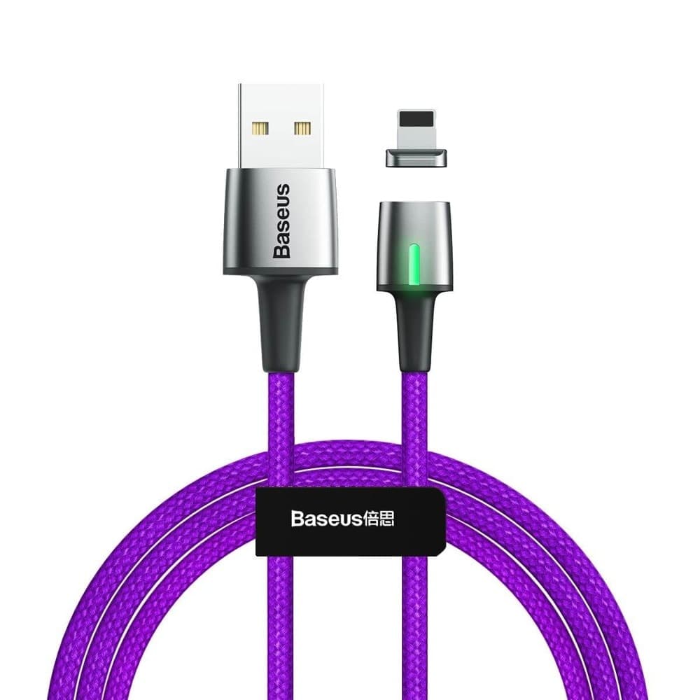 Кабел Baseus Zinc Magnetic (CALXC-B05), от USB A(м) към Lightning(м), 2m, лилав