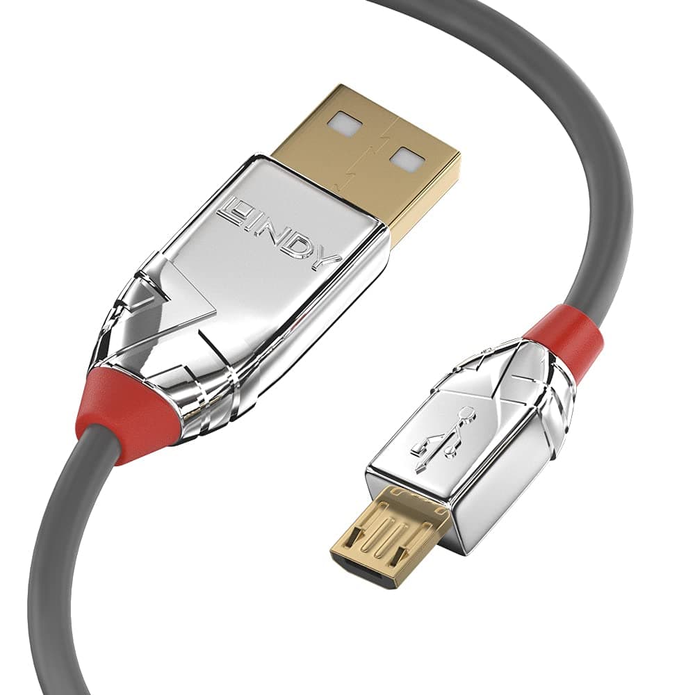 Кабел Lindy LNY-36651, от USB A(м) към Micro USB(м), 1m, сив