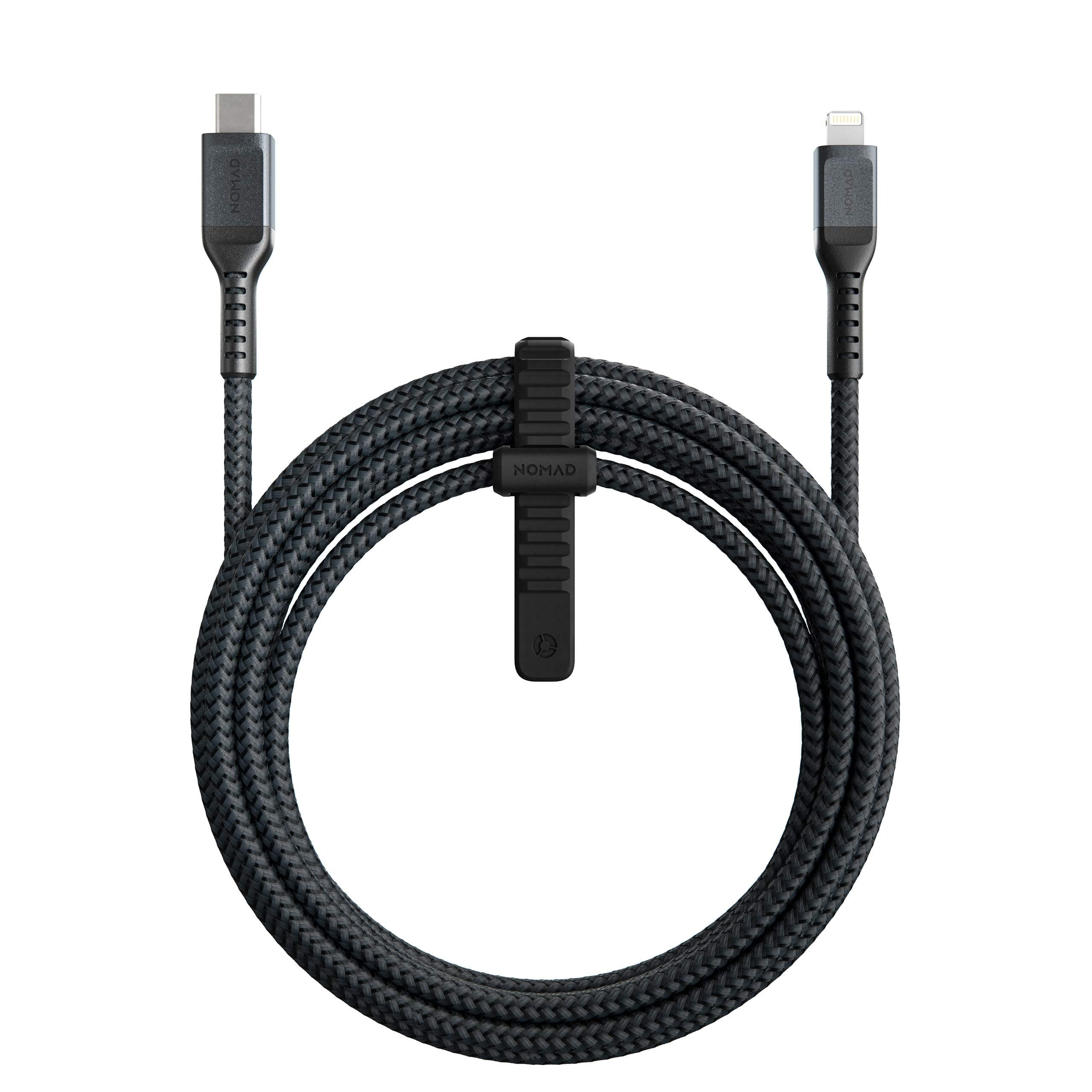 Кабел Nomad Kevlar USB-C to Lightning Cable (NM01A11000), от USB C(м) към Lightning(м), 3.0m, 18W, черен