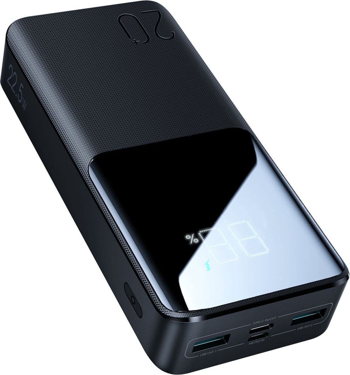 Преносима външна батерия с USB-C порт, и 2xUSB-A изхода - Joyroom 22.5W Fast Charging Power Bank 20000 mAh (черен)