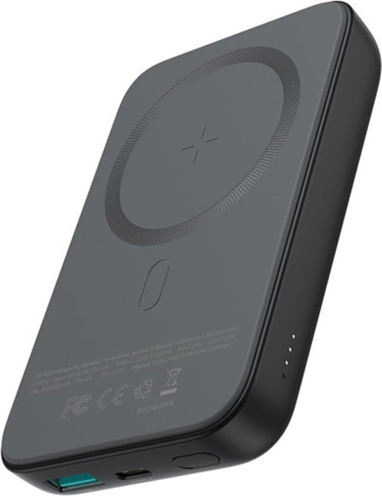 Преносима външна батерия с USB-C порт, USB-A изход и безжично зареждане с MagSafe - Joyroom Mini Magnetic Wireless Quick Charging Power Bank 10000 mAh (черен)