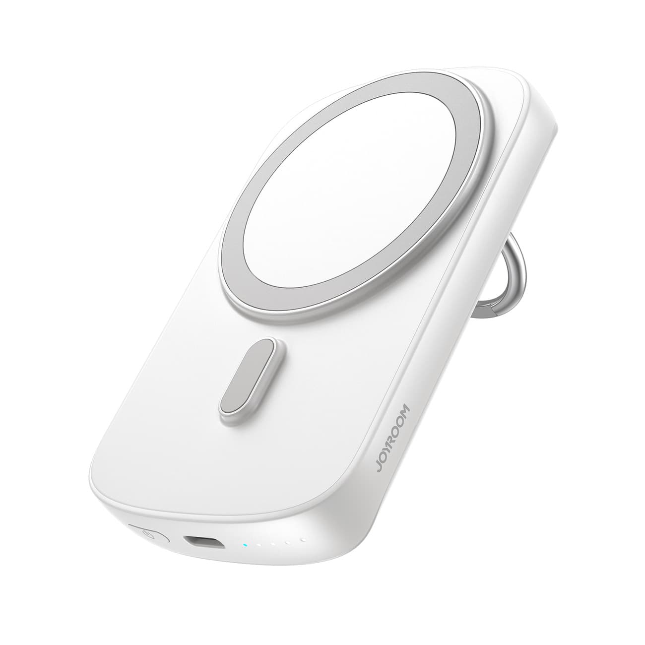 Преносима външна батерия с USB-C порт, безжично зареждане с MagSafe и пръстен против изпускане - Joyroom Magnetic Wireless Ring Holder Power Bank 6000 mAh 20W (бял)