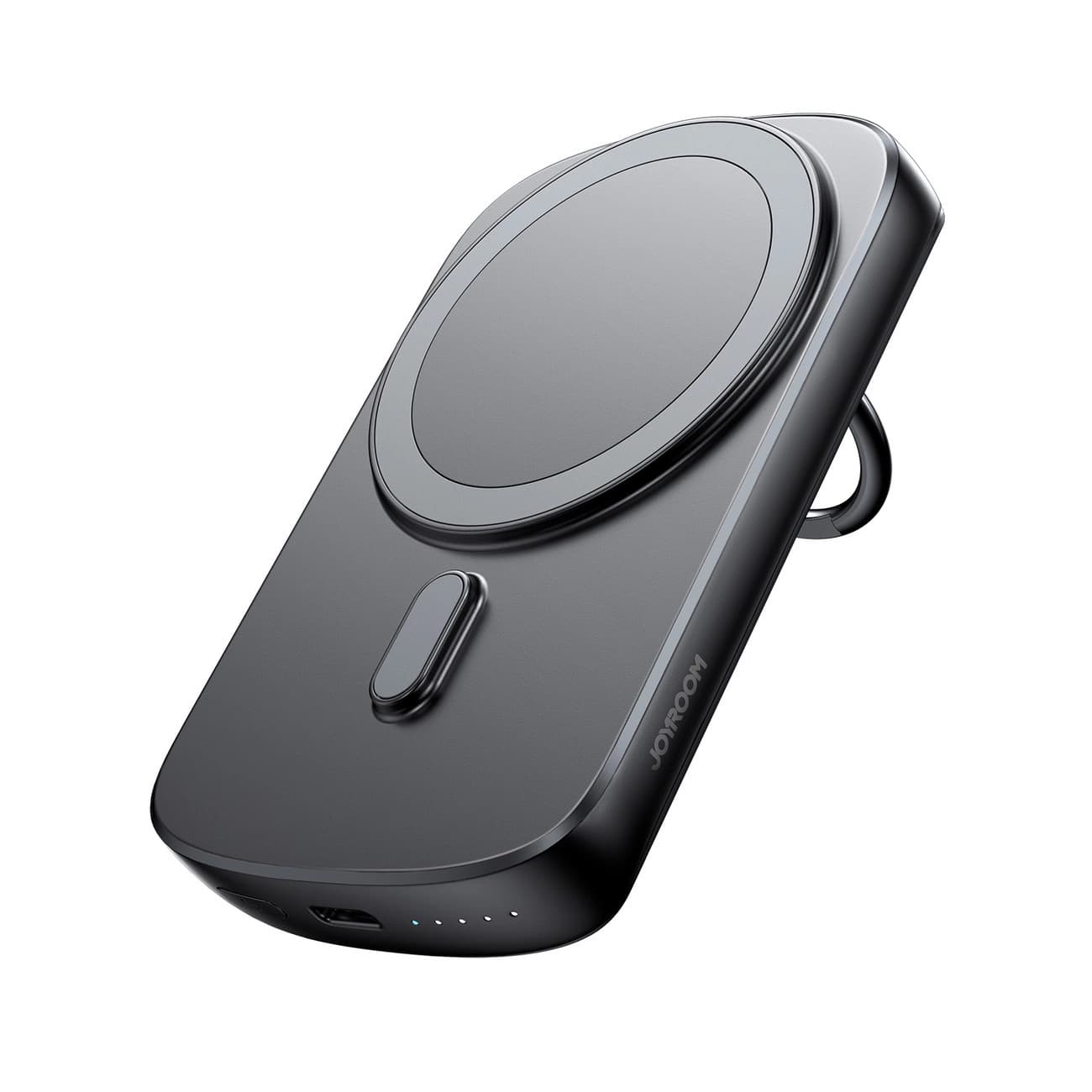 Преносима външна батерия с USB-C порт, безжично зареждане с MagSafe и пръстен против изпускане - Joyroom Magnetic Wireless Ring Holder Power Bank 6000 mAh 20W (черен)