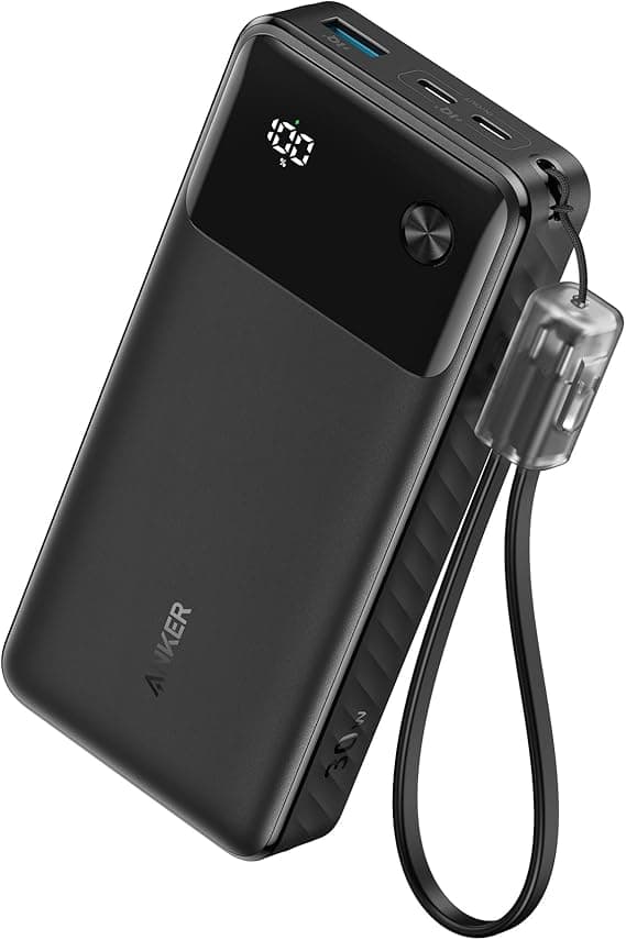 Външна батерия с 2xUSB-A и 1xUSB-C изходи с технология за бързо зареждане - Anker PowerCore Power Bank 30W 20000 mAh With USB-C Cable Lanyard (черен)