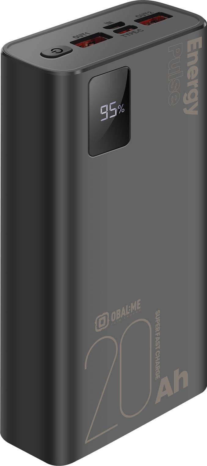 Преносима външна батерия с USB-C порт, и 2xUSB-A изхода - OBALME EnergyPulse Fast Charging Power Bank 20000 mAh 22.5W (черен)