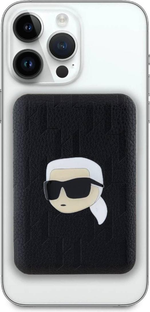 Преносима външна батерия с USB-C порт и безжично зареждане с MagSafe - Karl Lagerfeld Embossed Karl and Choupette Magnetic Wireless Power Bank 5000 mAh 15W (черен)