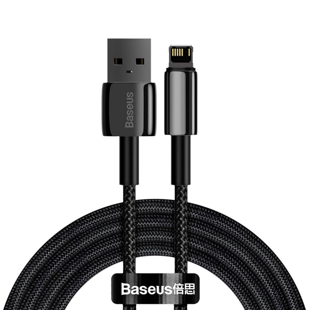 Кабел Baseus Tungsten Gold Lightning to USB Cable (CALWJ-A01), от USB-A(м) към Lightning(м), 2m, 12W, черен