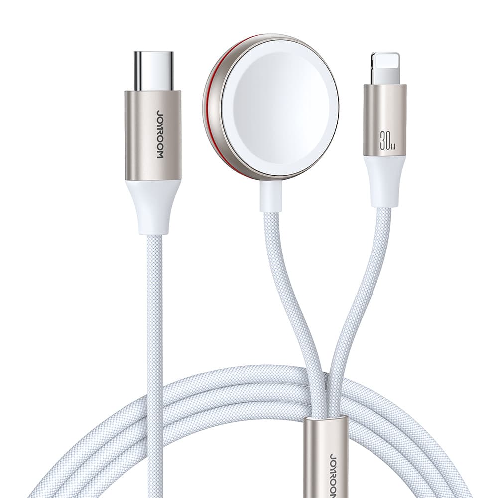 Joyroom 2-in-1 Lightning and Apple Watch Cable - USB-C кабел с Ligthning конектор и конектор за зареждане на Apple Watch (150 см) (бял)