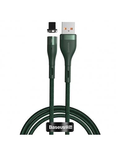 Кабел Baseus Zinc Magnetic USB Lightning Cable (CALXC-K06), от USB A(м) към магнитен Lightning(м), 1m, 12W, зелен