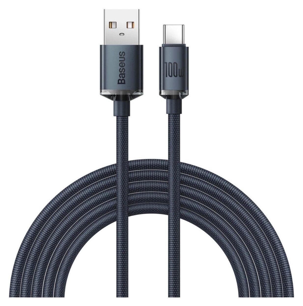 Кабел Baseus Crystal Shine USB-A to USB-C Cable (CAJY000501), от USB A(м) към USB C(м), 2m, черен