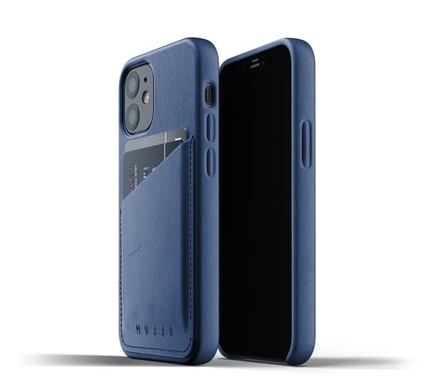 Кожен (естествена кожа) кейс с джоб за кредитна карта за iPhone 12 mini - Mujjo Leather Wallet Case (син)