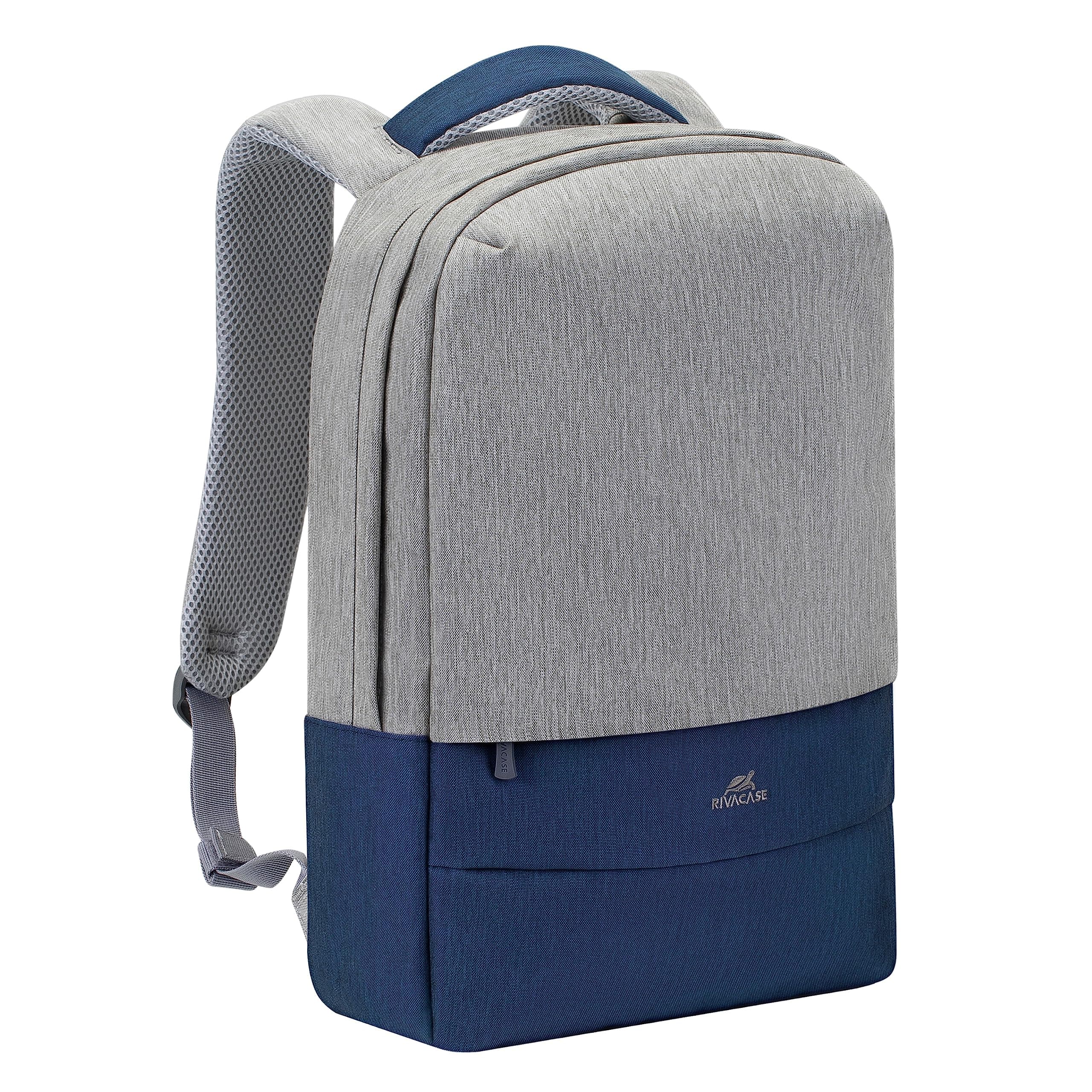 Раница за лаптоп Rivacase 7562 Grey Dark Blue, до 15.6" (39.60cm), полиестер, водоотблъскваща материя, USB порт отстрани на раницата, сива