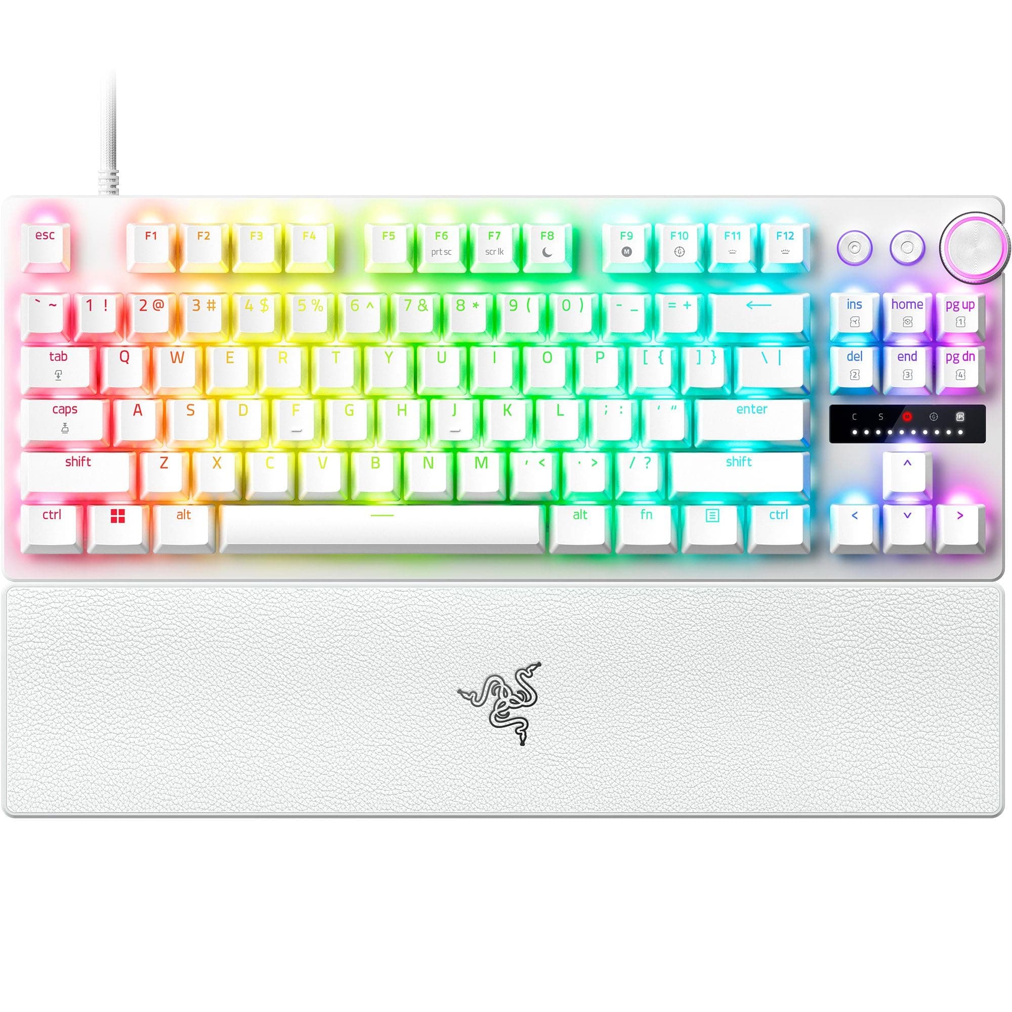 Клавиатура Razer Huntsman V3 Pro Tenkeyless, механична, Razer analog optical Gen-2 суичове, гейминг, RGB подсветка, N-key rollover, бяла, USB