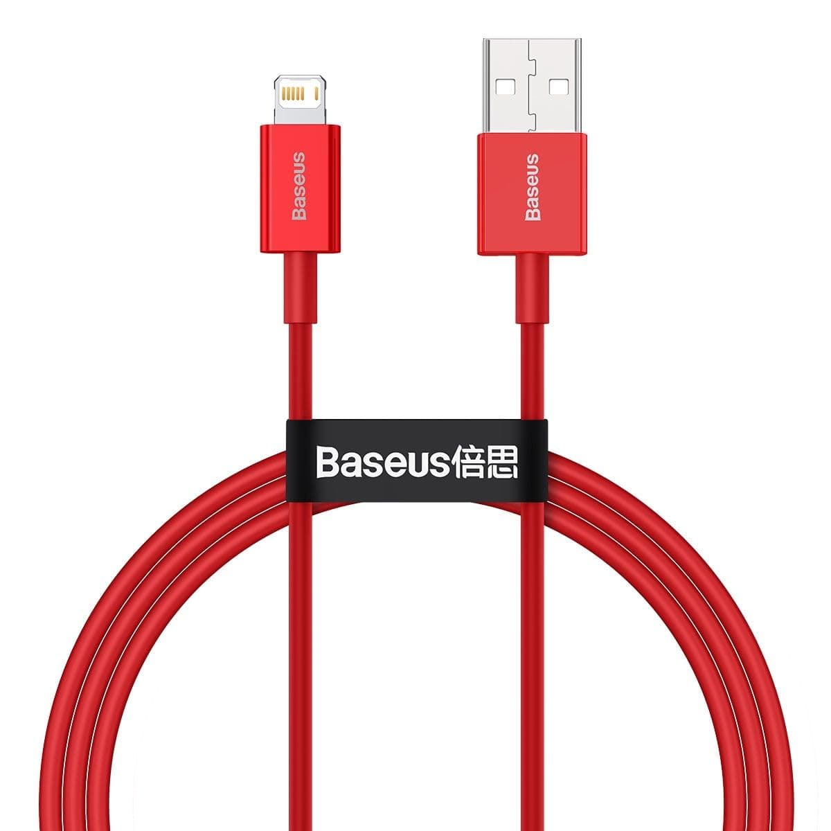 Кабел Baseus Superior Lightning Red (CALYS-A09), от USB-A(м) към Lightning(м), 1m, 2.4A/12W, червен