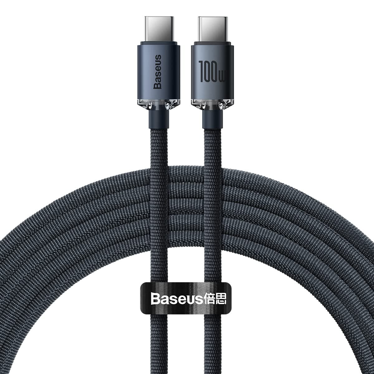 Кабел Baseus Crystal Shine USB-C to USB-C Cable (CAJY000701), от USB C(м) към USB-C(м), 2m, 20V/5A, 100W, черен