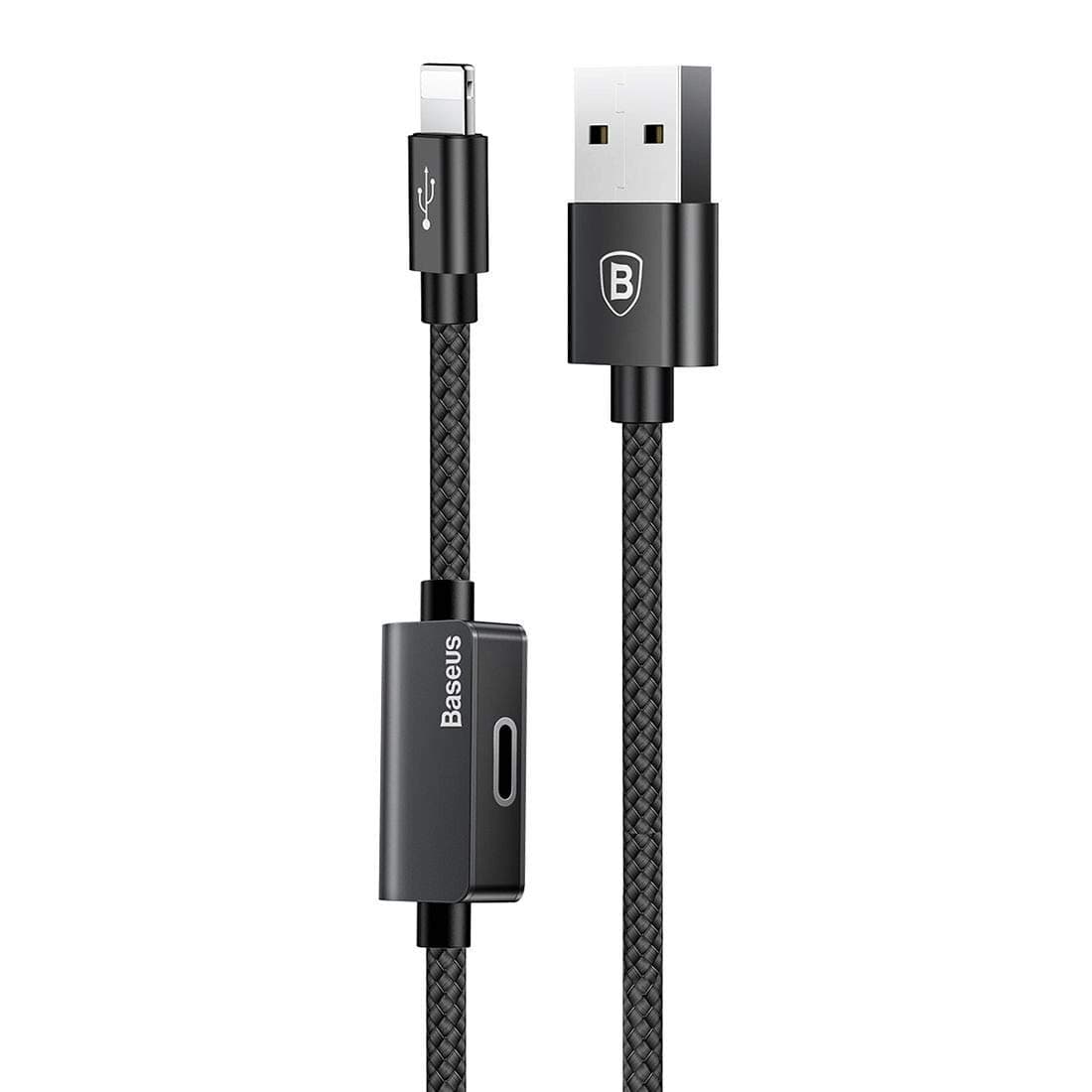 Кабел Baseus Music Series Lightning Audio Data Cable (CALYU-01), от USB A(м) към Lightning(м/ж), 1m, 5V/2.4A (10W max), черен