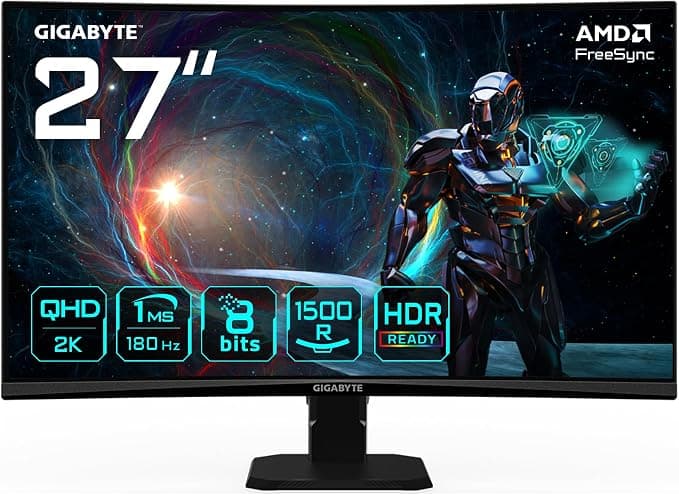 Геймърски Монитор Gigabyte GS27QCA - 27" inch SS/VA 1500R, QHD (2560x1440), 180Hz, 1ms, HDR Ready