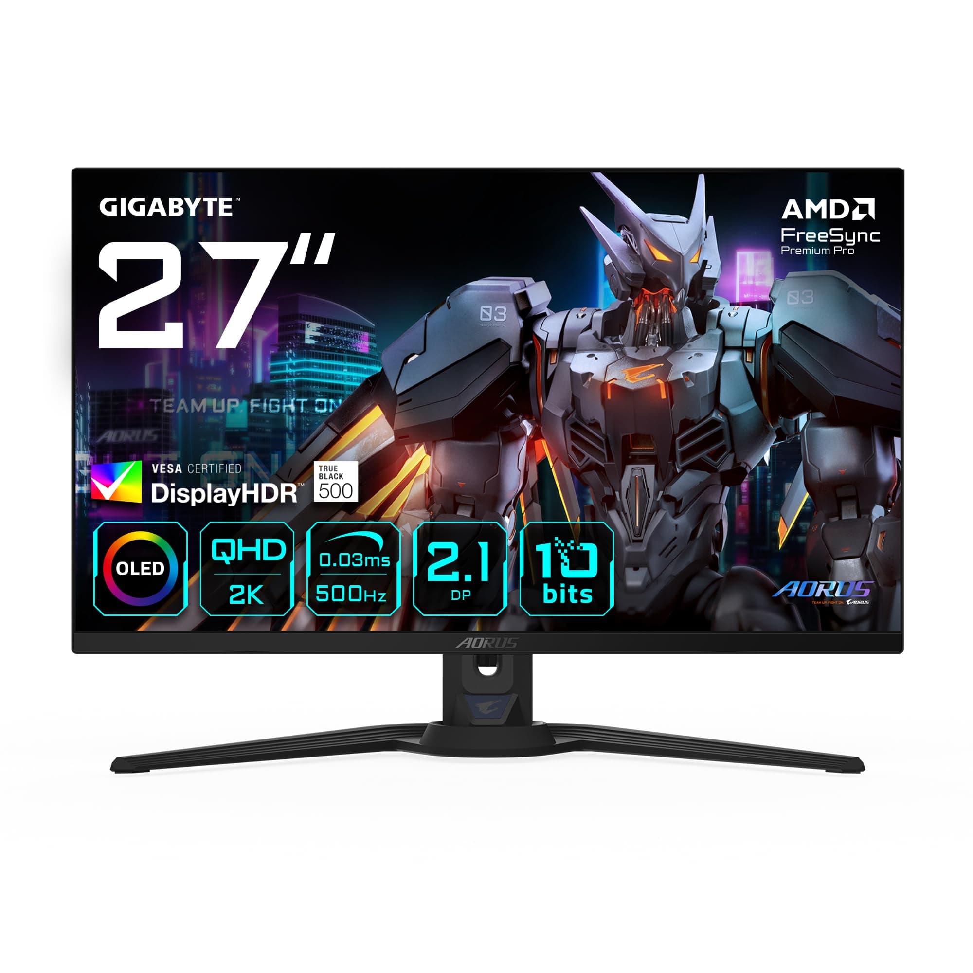 Геймърски монитор GIGABYTE AORUS FO27Q5P - 27" QD-OLED, QHD (2560 x 1440), 500Hz, 0.03ms