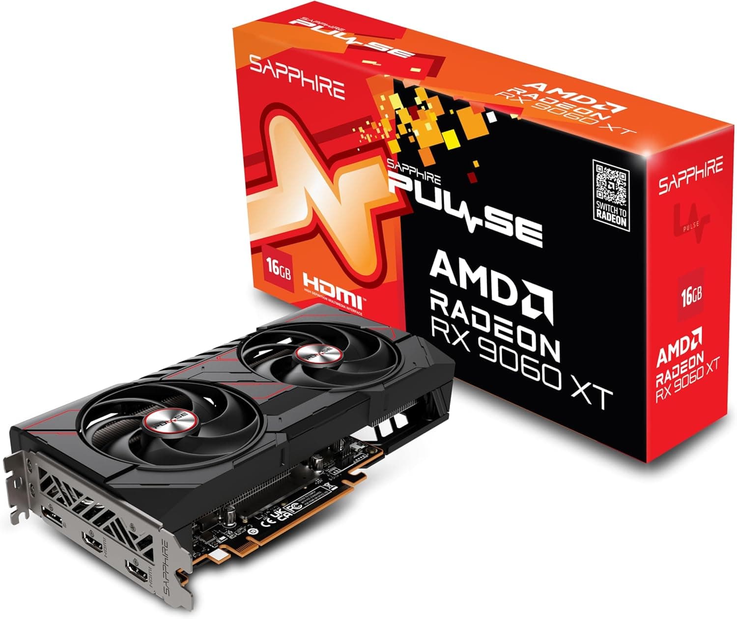 SAPPHIRE PULSE AMD RADEON RX 9060 XT GAMING OC 16GB ДВОЙЕН HDMI / DP