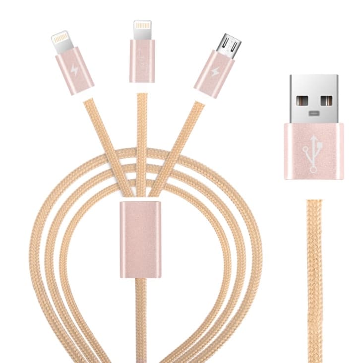 Универсален кабел с 2xLightning и MicroUSB конектори - Devia Premium 3 in 1 Cable (розово злато)
