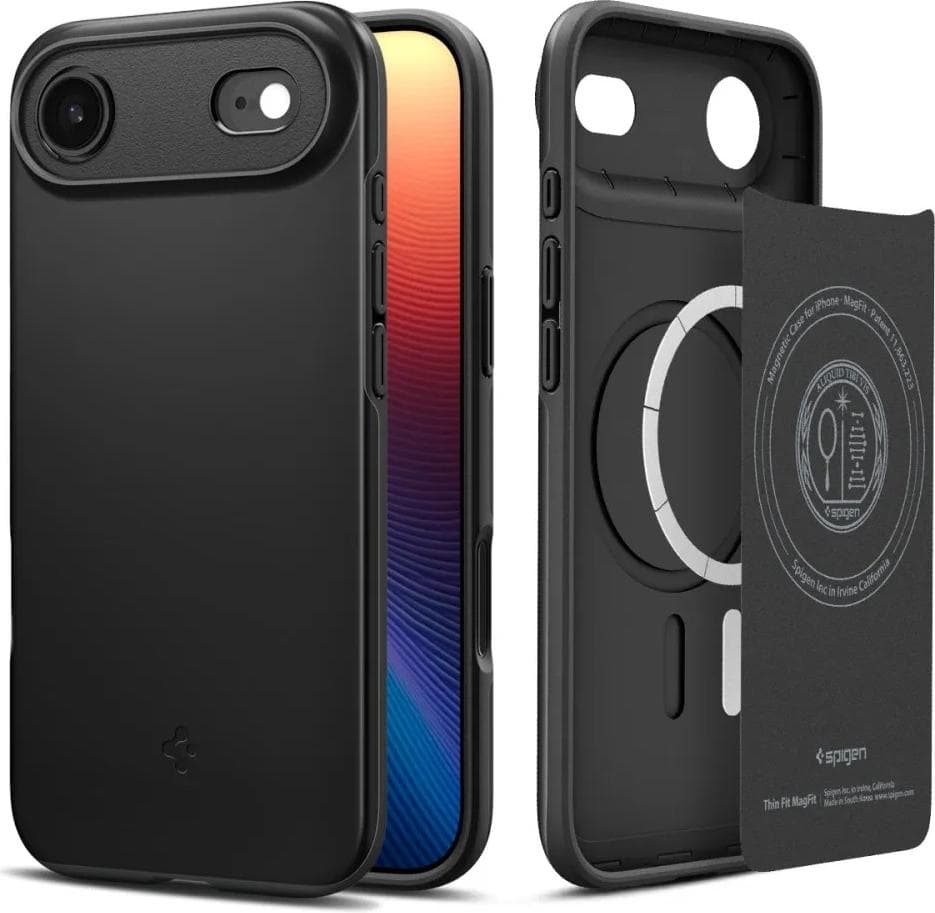 Качествен тънък матиран кейс с MagSafe за iPhone 17 Air - Spigen Thin Fit MagSafe Case (черен)