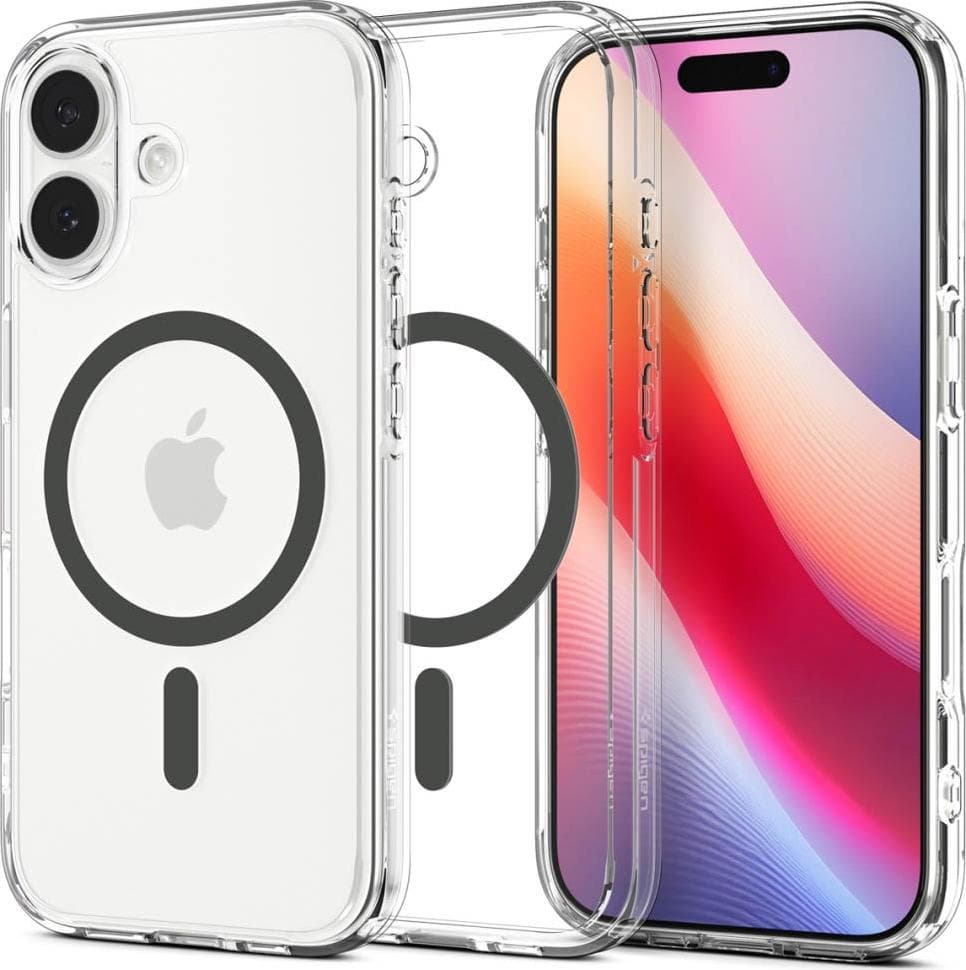Хибриден кейс с висока степен на защита с MagSafe за iPhone 17 - Spigen Ultra Hybrid MagSafe Case (прозрачен-тъмносив)