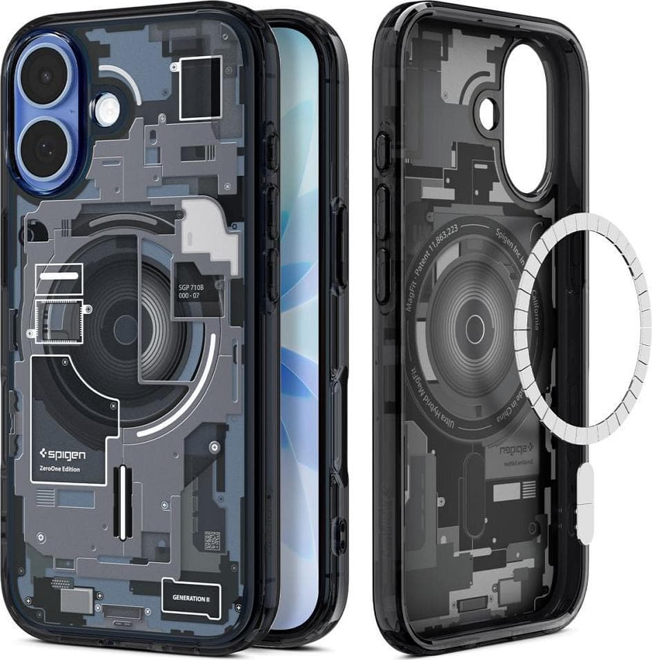 Хибриден кейс с висока степен на защита с MagSafe за iPhone 17 - Spigen Ultra Hybrid MagSafe Zero One Case (прозрачен-черен)