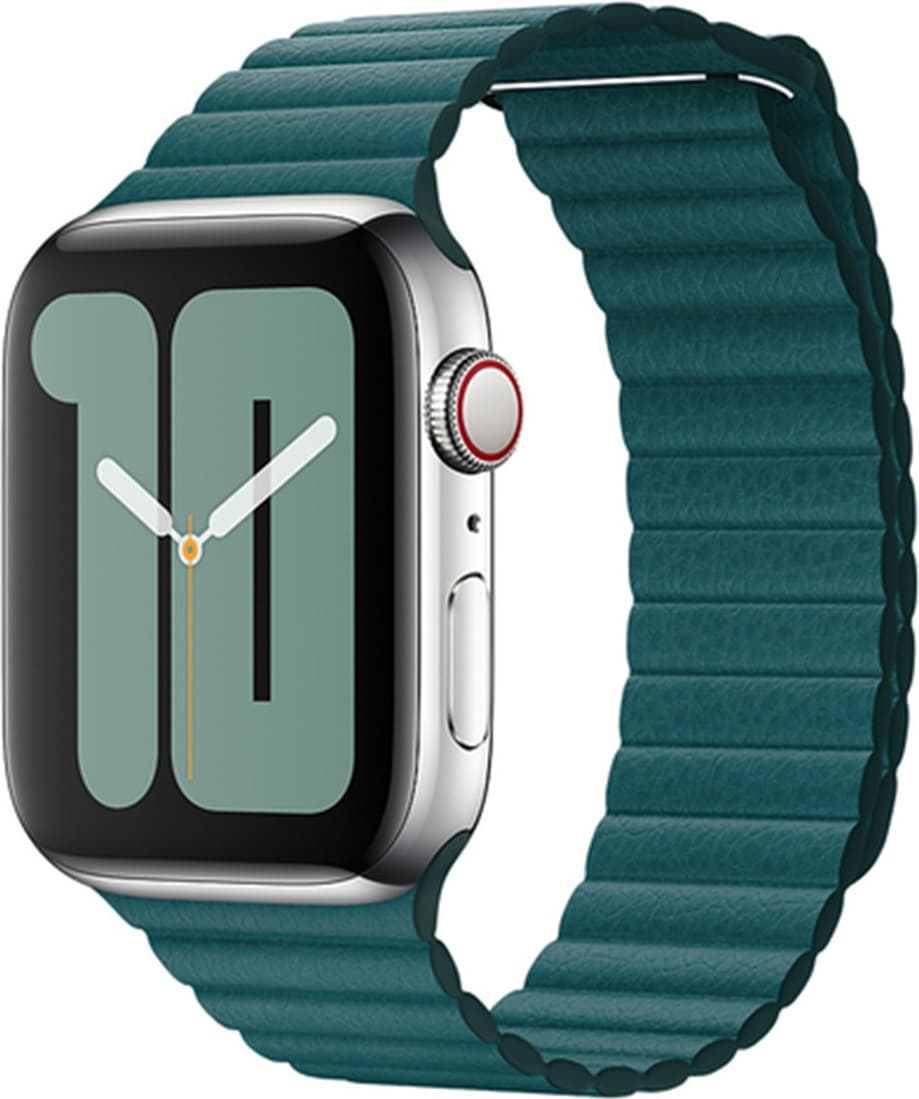 Оригинална кожена каишка от естествена кожа за Apple Watch 42мм, 44мм, 45мм, 46мм, Ultra, Ultra 2 49мм - Apple Leather Loop Peacock Medium