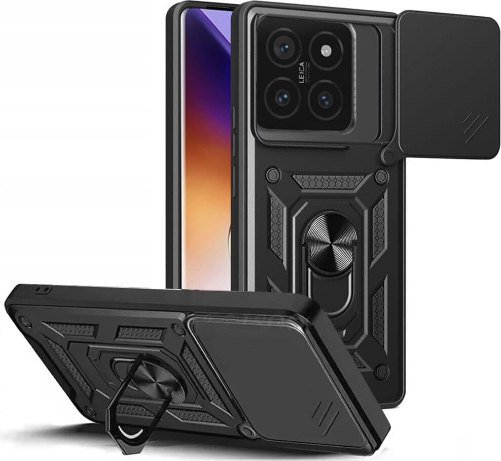 Хибриден удароустойчив кейс с пръстен против изпускане за Xiaomi Redmi 14T Pro - Tech-Protect CamShield Pro Hard Case (черен)