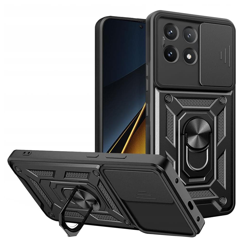 Хибриден удароустойчив кейс с пръстен против изпускане за Xiaomi 15T Pro - Techsuit CamShield Case (черен)
