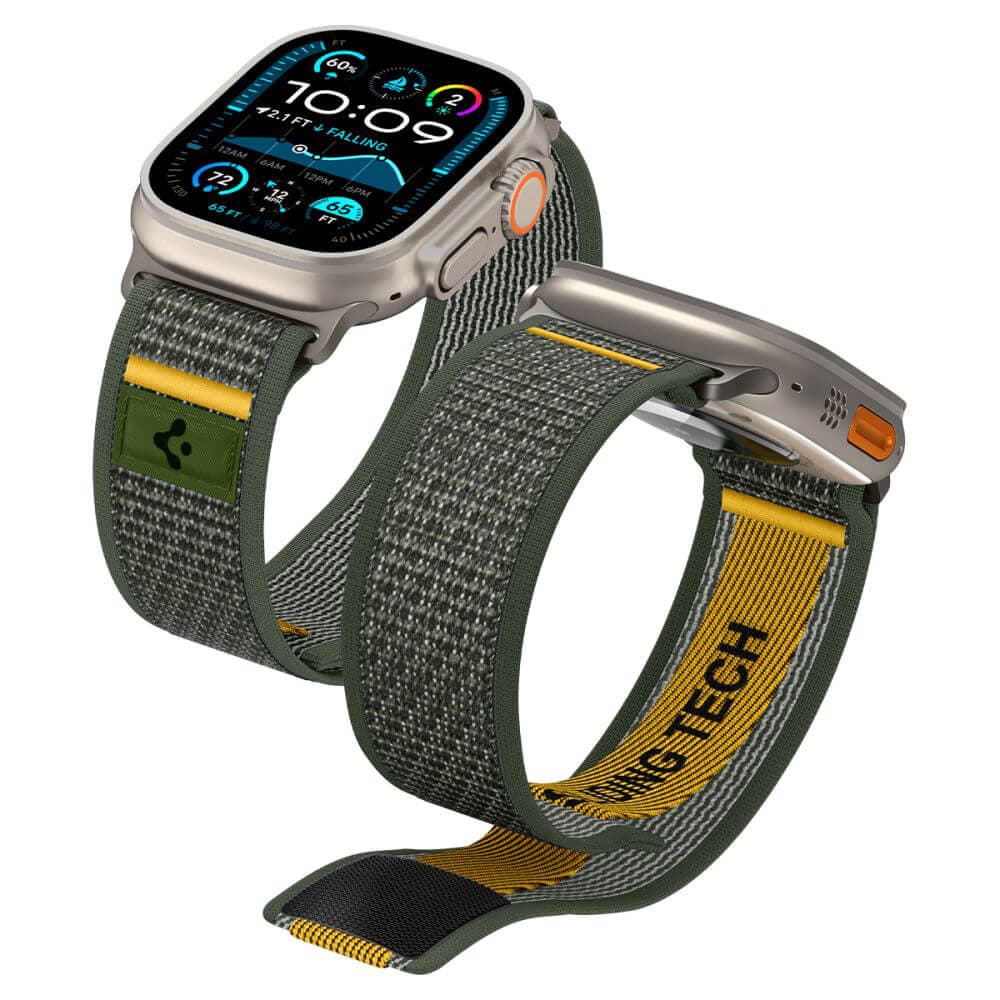 Текстилна каишка за Apple Watch 44мм, 45мм, 46мм, Ultra, Ultra 2, Ultra 3 49мм - Spigen Athlex Air Watchband (зелен-жълт)