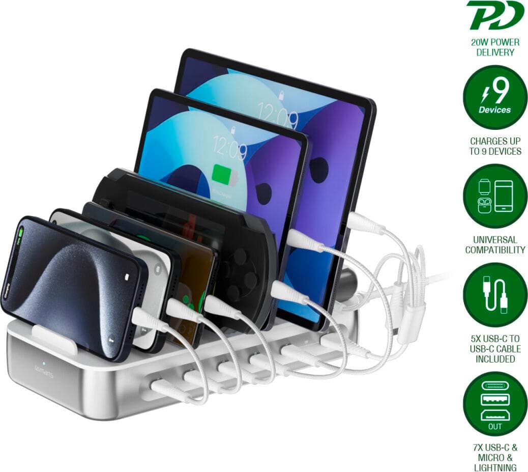 Док станция с 5xUSB-C и 1xUSB-A гнезда за зареждане таблети и смартфони - 4smarts Team Charging Station 100W (сребрист)