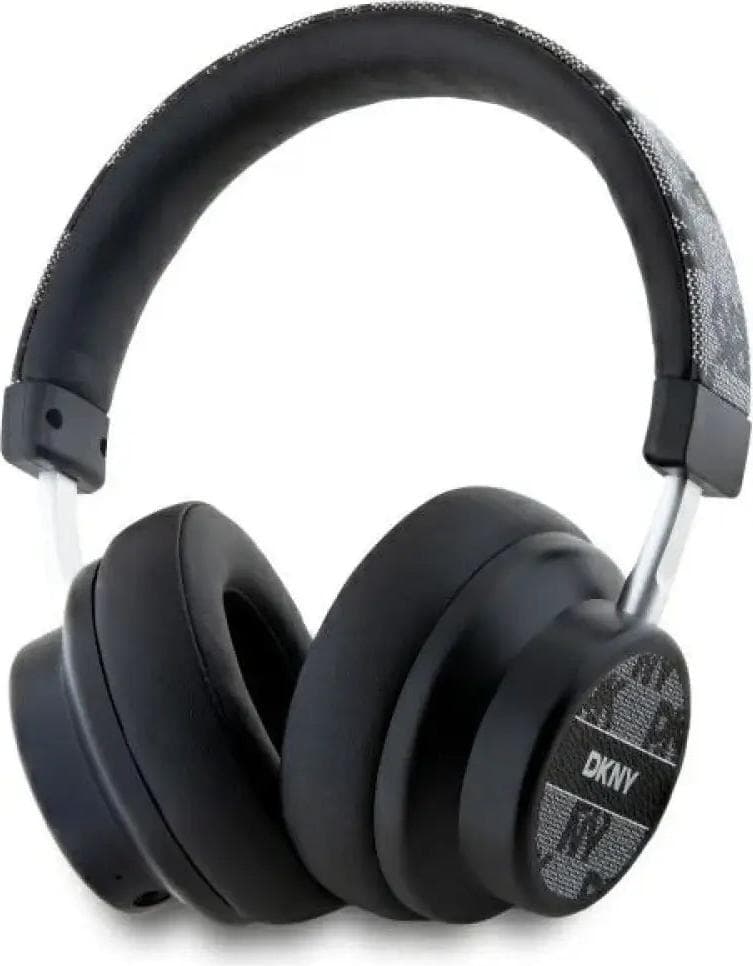 Безжични блутут слушалки с микрофон за мобилни устройства - DKNY PU Leather Checkered Pattern Wireless Headphone (черен)