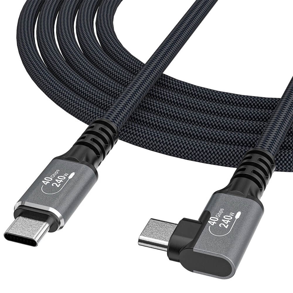 Здрав USB4 кабел с Thunderbolt 4 за устройства с USB-C порт - Wozinsky Thunderbolt 4 USB4 USB-C to USB-C Angled Cable 240W (черен) (150 см)