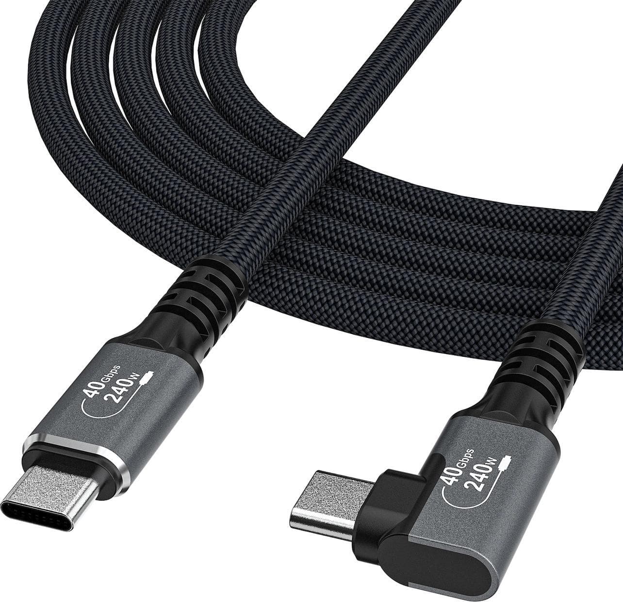 Здрав USB4 кабел с Thunderbolt 4 за устройства с USB-C порт - Wozinsky Thunderbolt 4 USB4 USB-C to USB-C Angled Cable 240W (черен) (100 см)