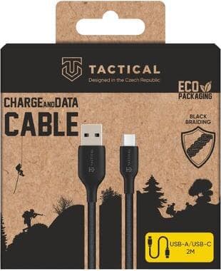 Здрав кабел с въжена оплекта за устройства с USB-C порт - Tactical Stitch Thread USB-A to USB-C Cable 15W (200 см) (черен)
