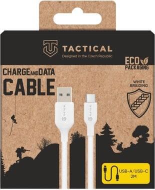 Здрав кабел с въжена оплекта за устройства с USB-C порт - Tactical Stitch Thread USB-A to USB-C Cable 15W (200 см) (бял)