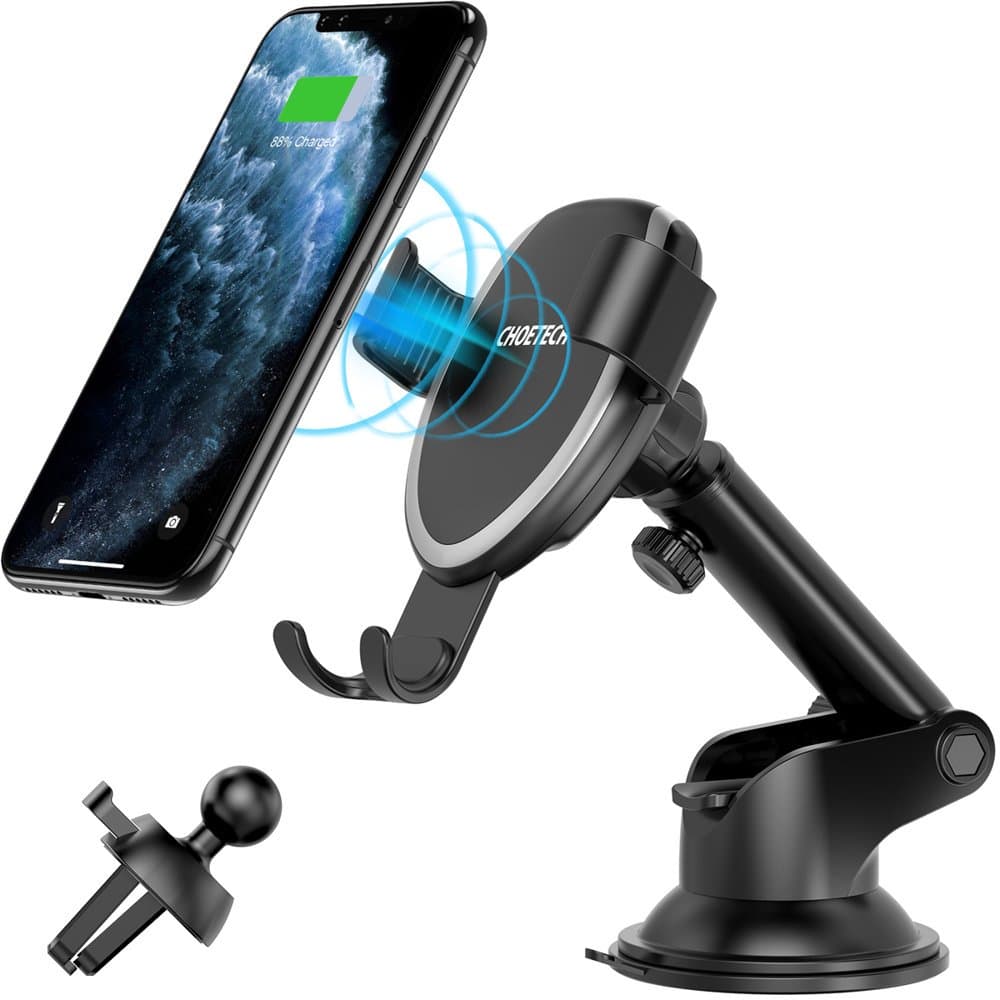 Поставка за кола с безжично зареждане за Qi съвместими смартфони - Choetech Gravity Car Wireless Charger Stand 10W (черен)